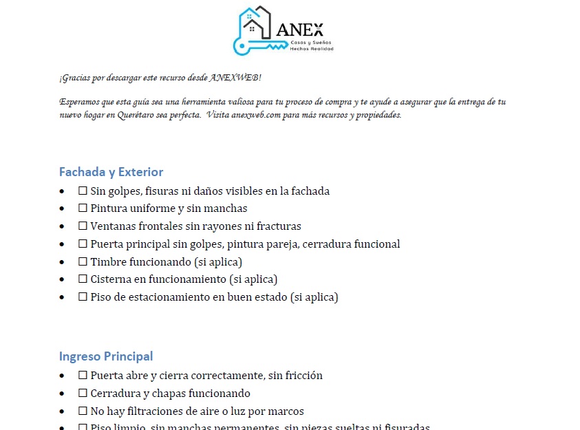 Checklist de entrega recepción de bien inmueble ANEX